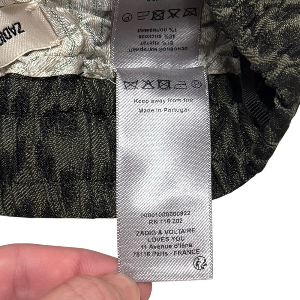 Zadig & Voltaire Pomy Jac Leo Track Pants Leopard Print Jacquard Green Black 34 - Picture 5 of 9